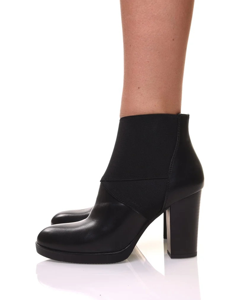 Bottines noires à talons bi matières