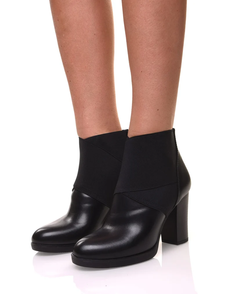 Bottines noires à talons bi matières
