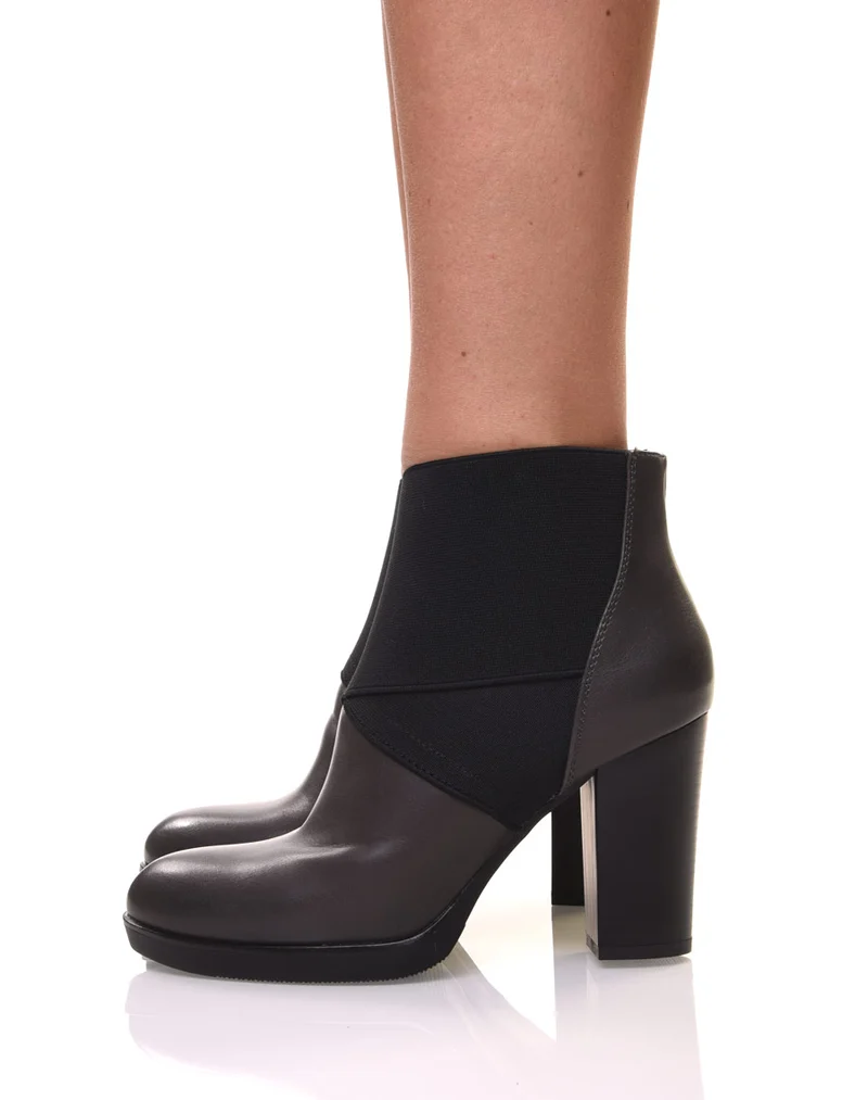 Bottines grises à talons bi matières