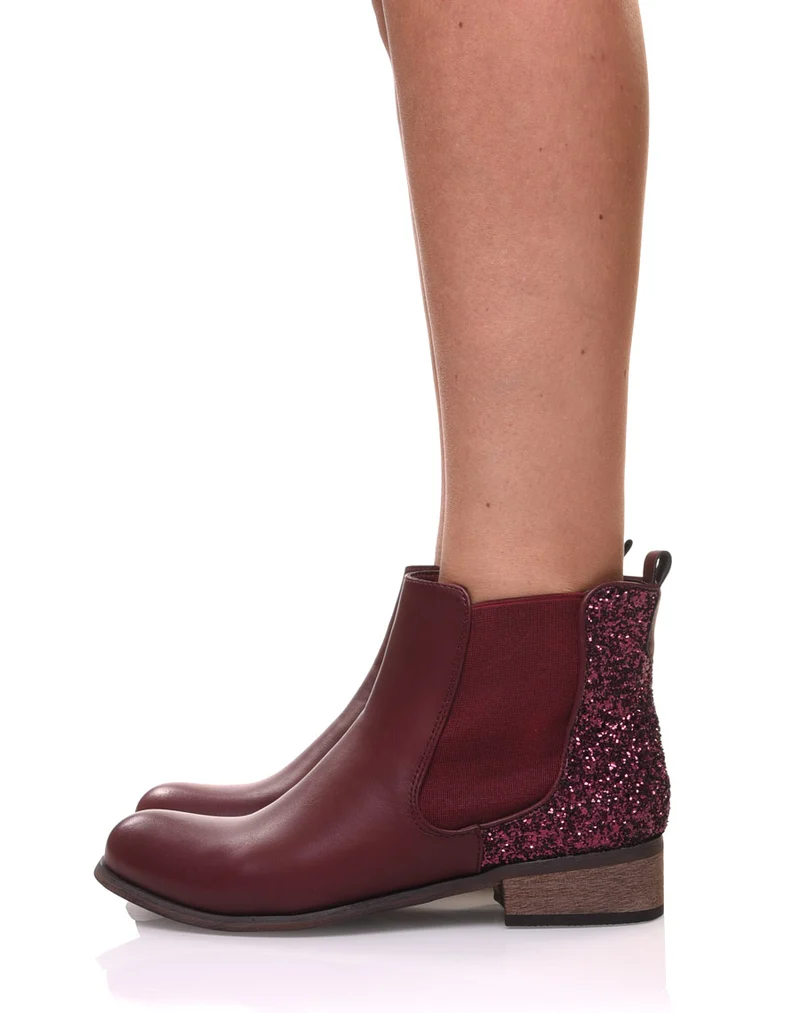 Chelsea boots bordeaux à paillettes