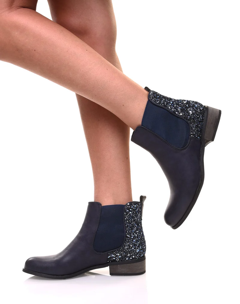 Chelsea boots bleues à paillettes