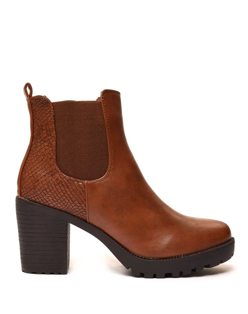 Bottines crantées camel foncé imprimé python