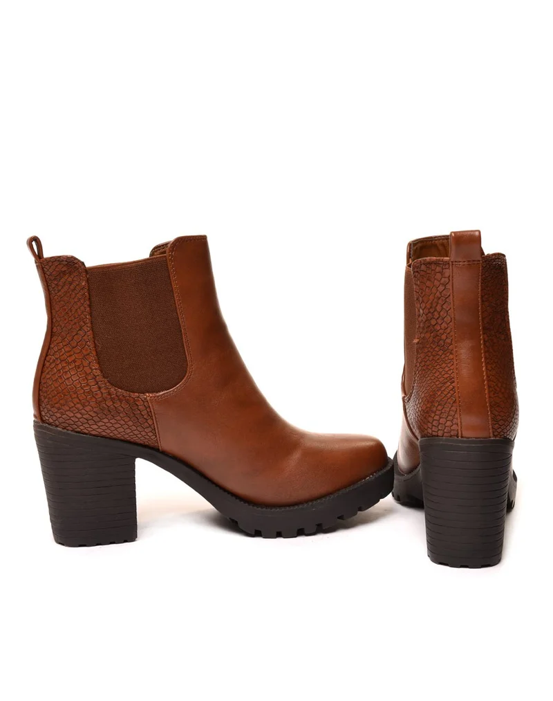 Bottines crantées camel foncé imprimé python