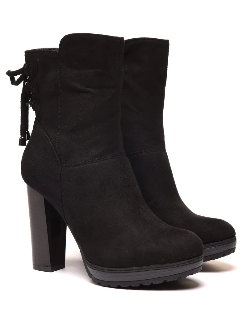 Bottines hautes noires à talons & lacet façon corset