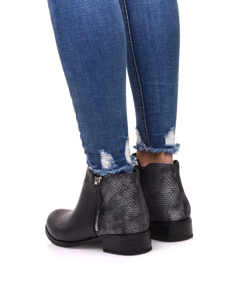 Bottines plates bi matières noires