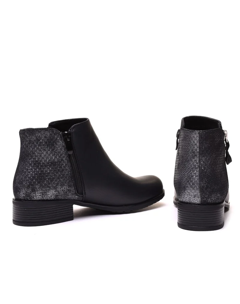 Bottines plates bi matières noires