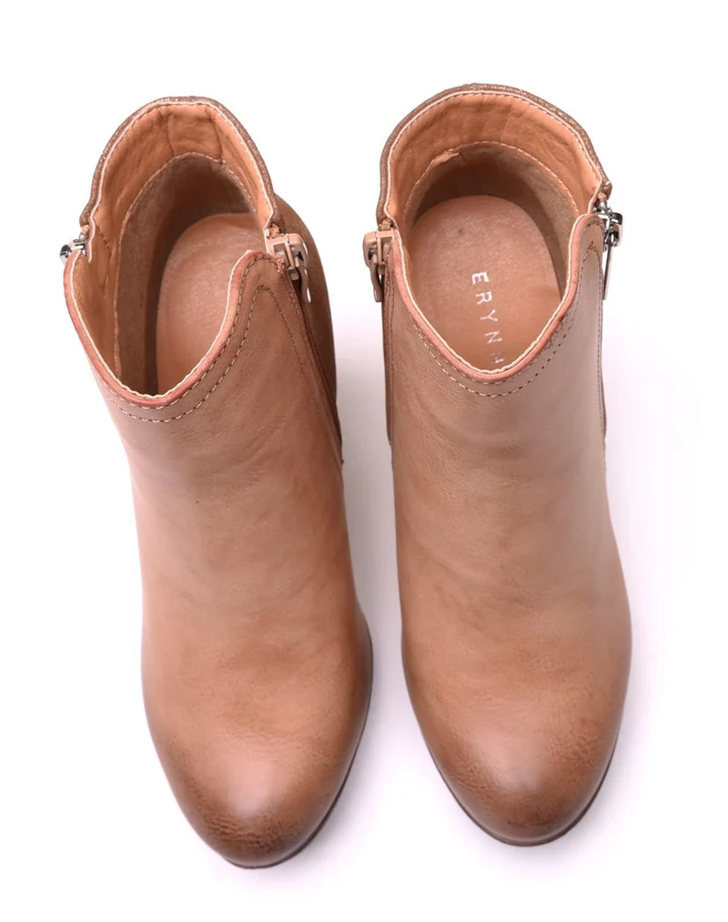 Bottines à talons bi matières camel