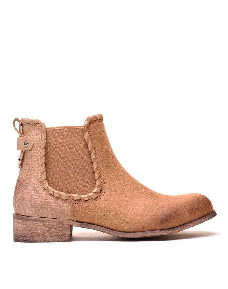 Bottines plates beiges bi matières à détails