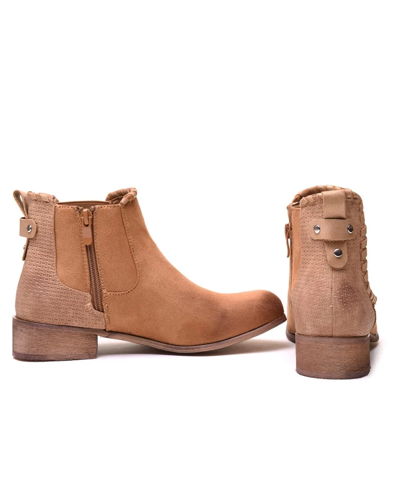 Bottines plates beiges bi matières à détails