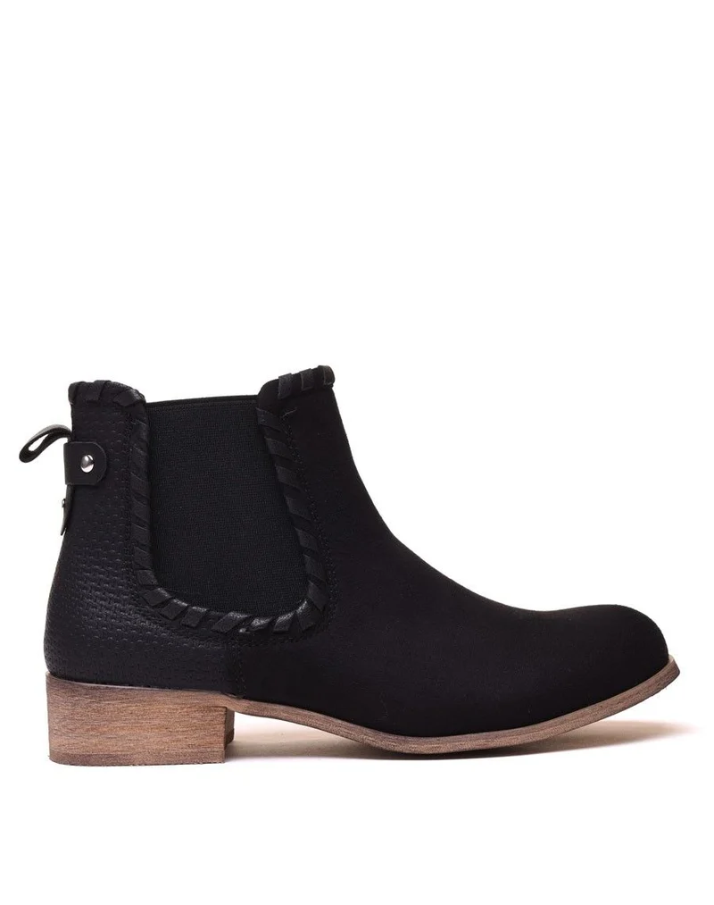 Bottines plates noires bi matières à détails