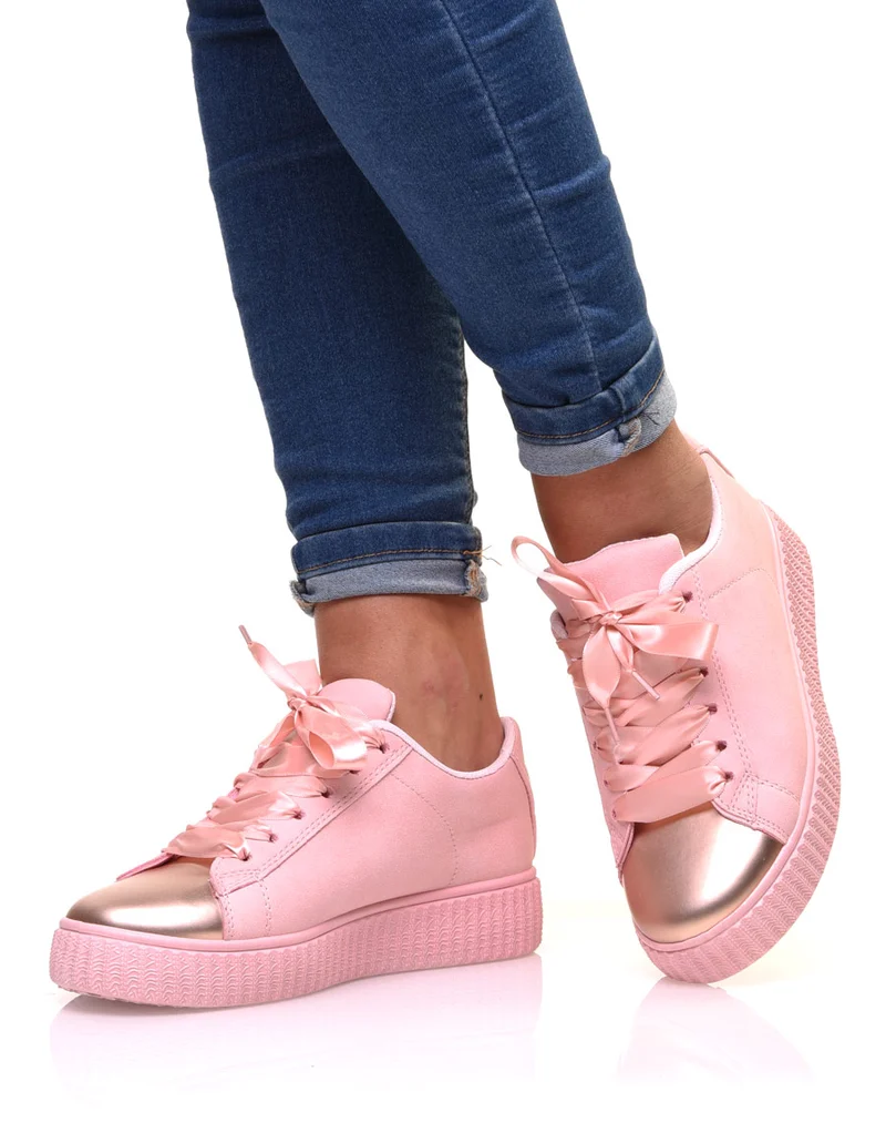 Sneakers roses et cuivrées bi matières