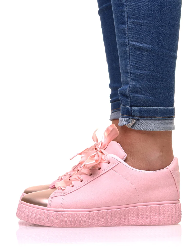 Sneakers roses et cuivrées bi matières