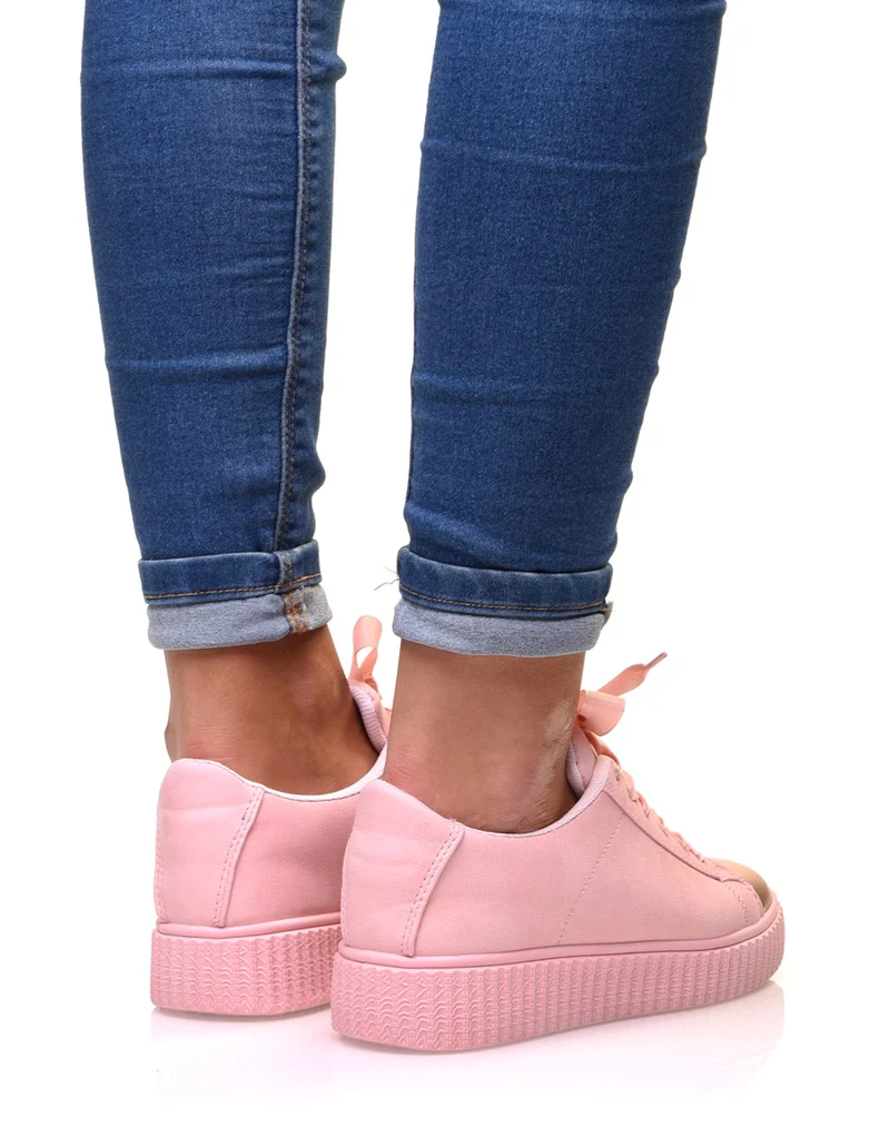 Sneakers roses et cuivrées bi matières