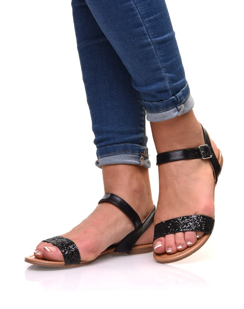 Nu-pieds noirs à lanière pailletée