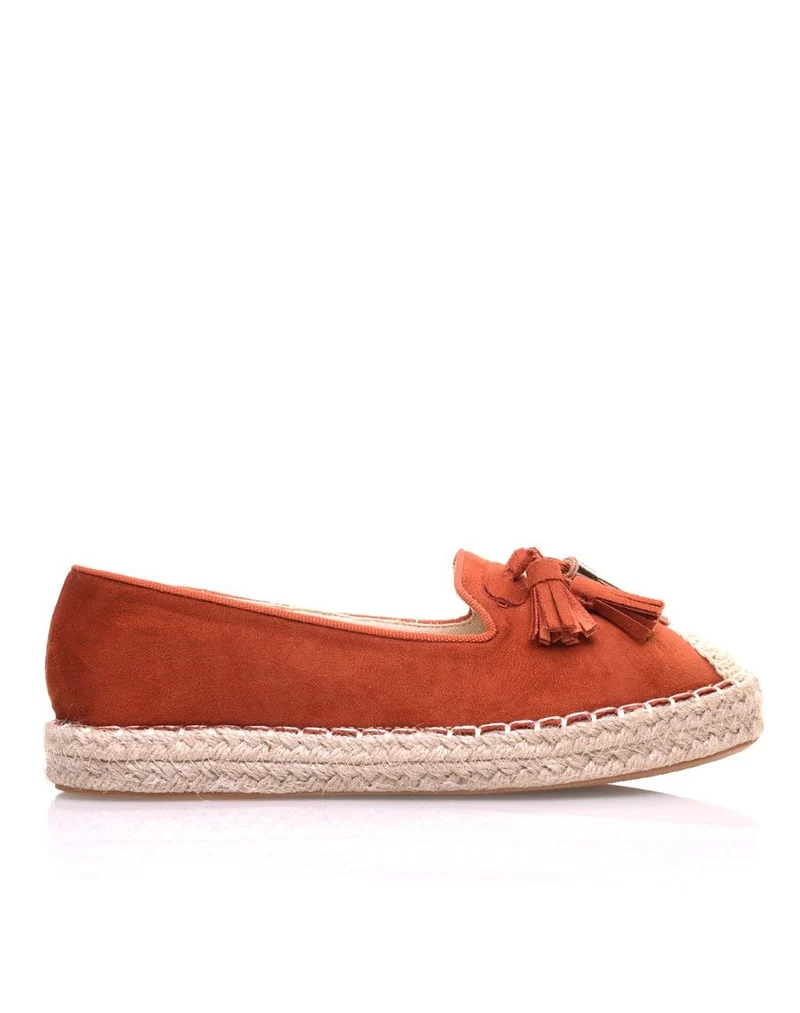 Espadrilles orange en suédine à pompons