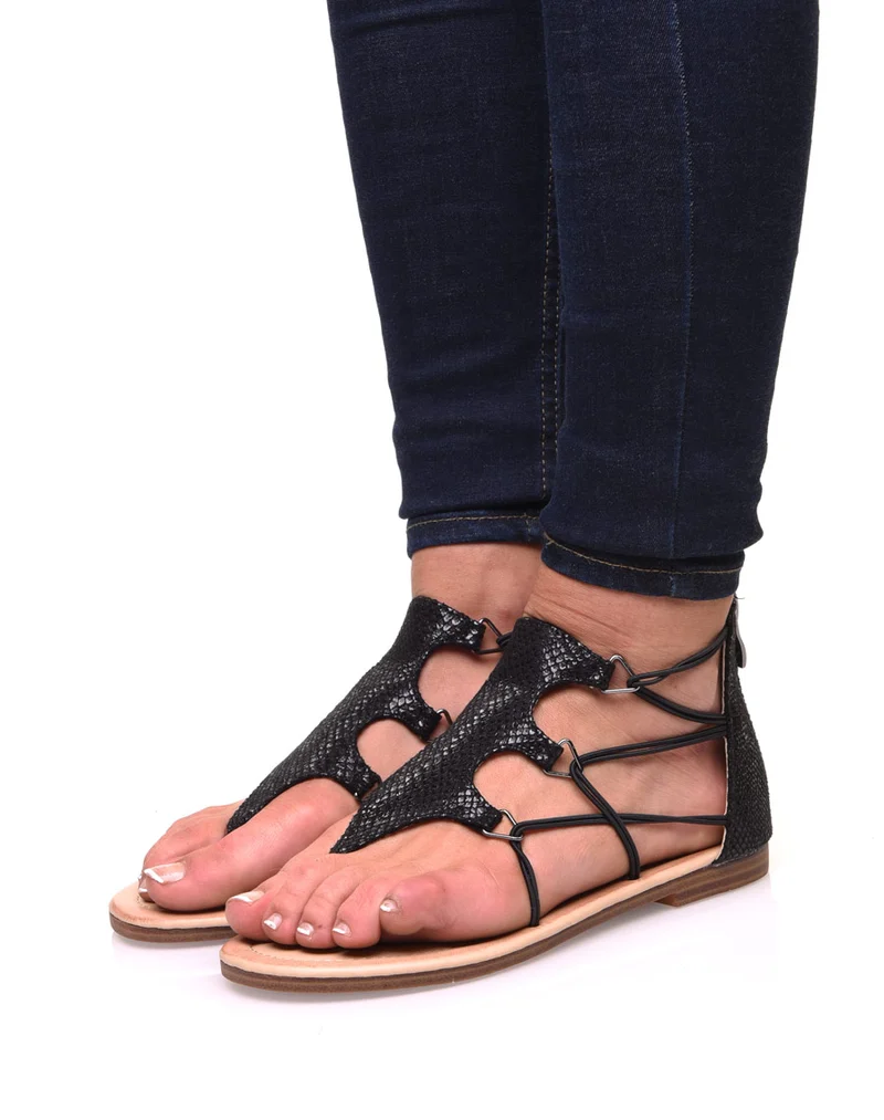 Nu-pieds noirs effets croco