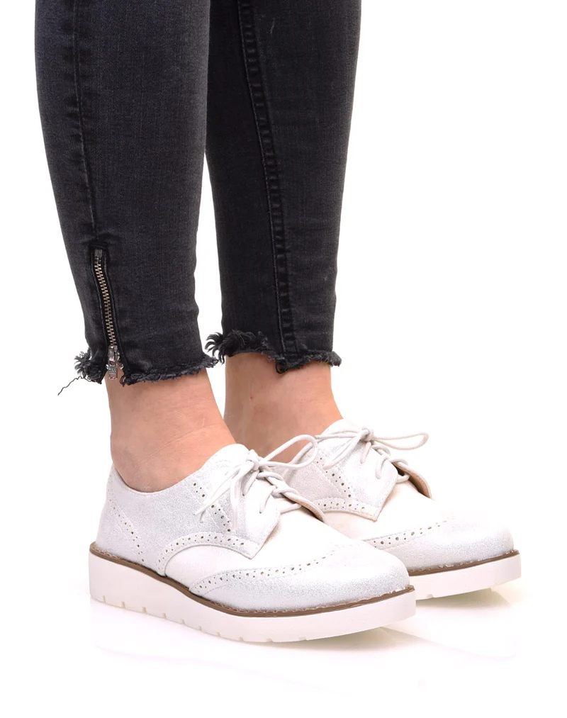 Derbies bi matières blanches à semelles compensées