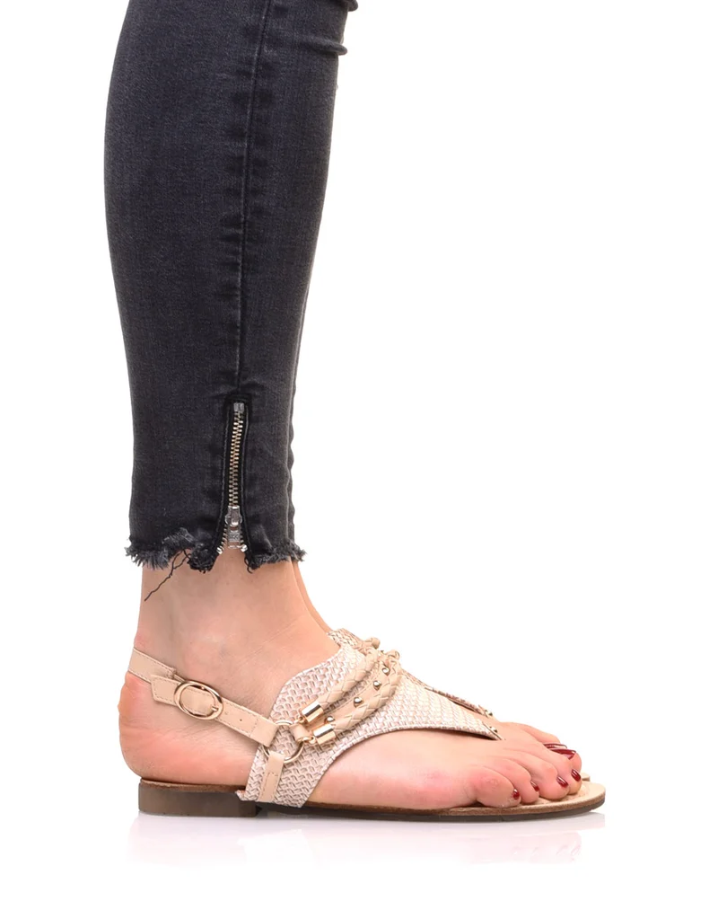 Nu-pieds beiges à détails multiples