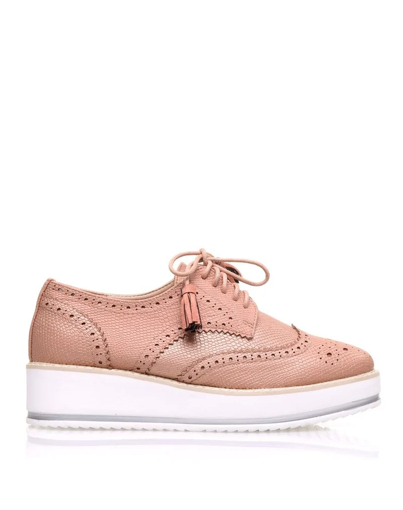 Derbies roses cuivré à semelle compensée