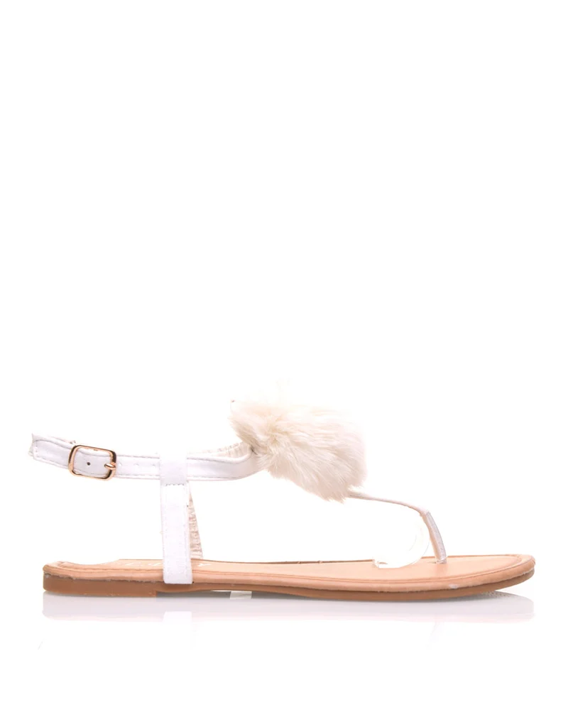 Nu-pieds blanc à pompons
