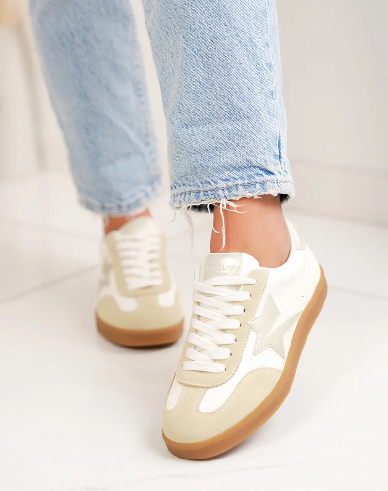 Basket femme jaune pailletée tendance avec empiècements jaune et doré