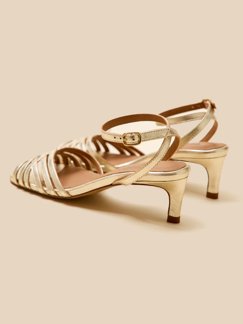 Sandales à talon cuir métallisé femme