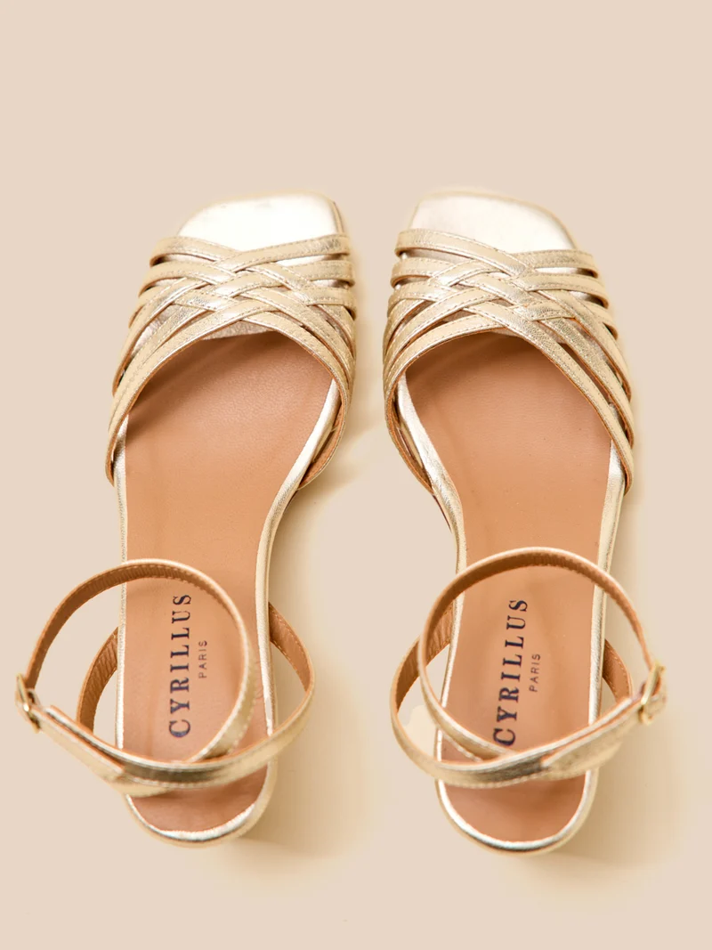 Sandales à talon cuir métallisé femme