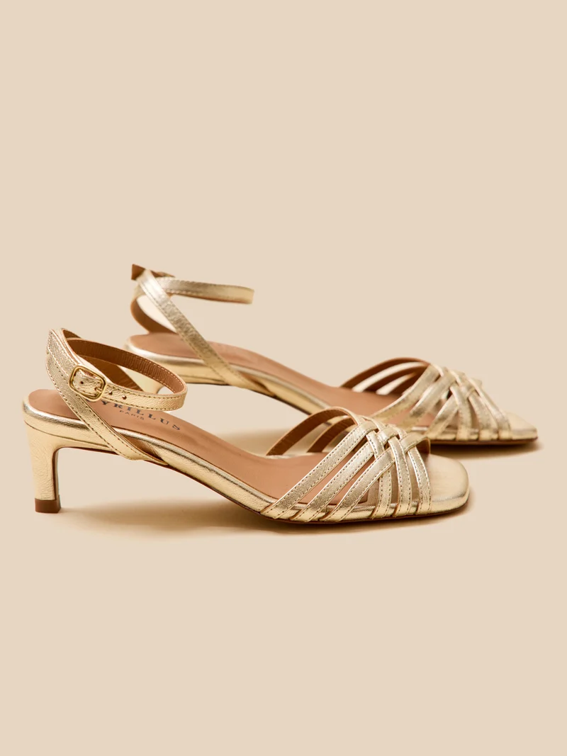 Sandales à talon cuir métallisé femme