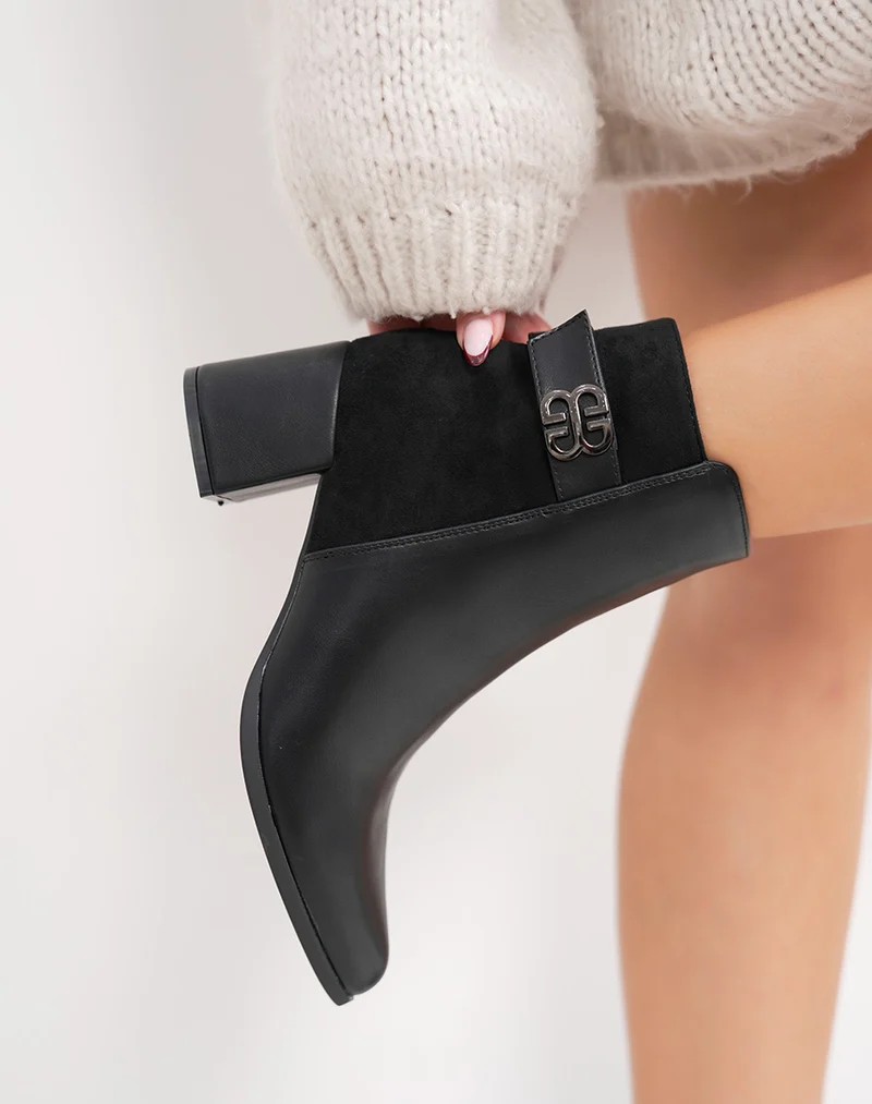 Bottines noires bi-matière à talon épais