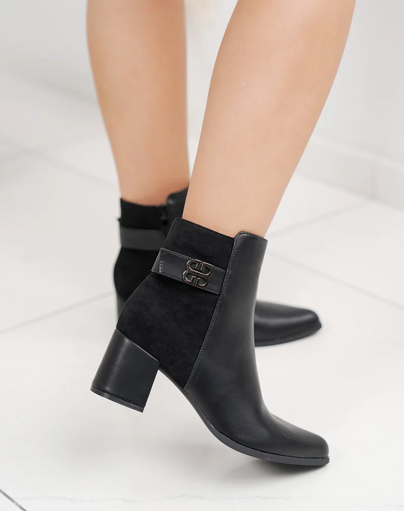 Bottines noires bi-matière à talon épais