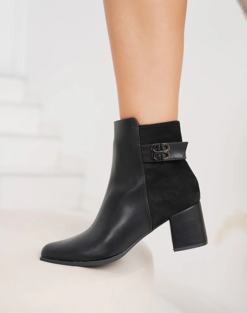 Bottines noires bi-matière à talon épais