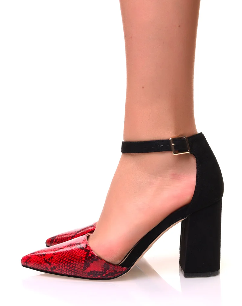 Escarpins à bouts pointus effet python rouge et noir