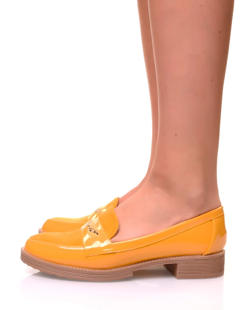Mocassins jaunes bi-matières détails python et résille
