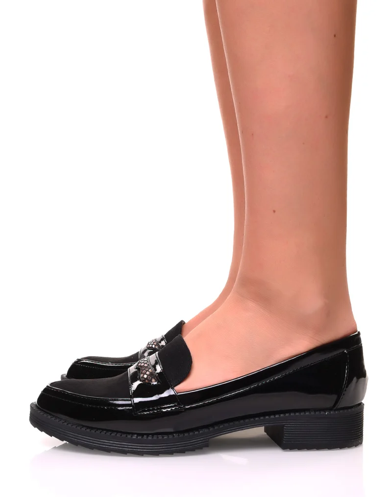 Mocassins noirs bi-matières détails python et résille