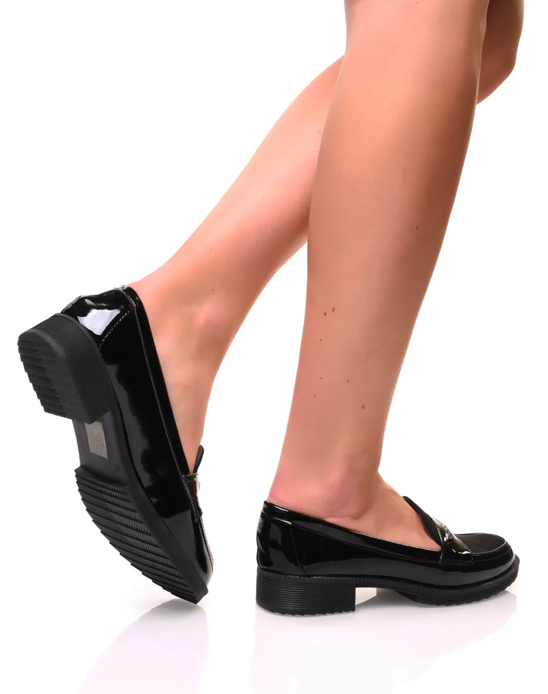 Mocassins noirs bi-matières détails python et résille