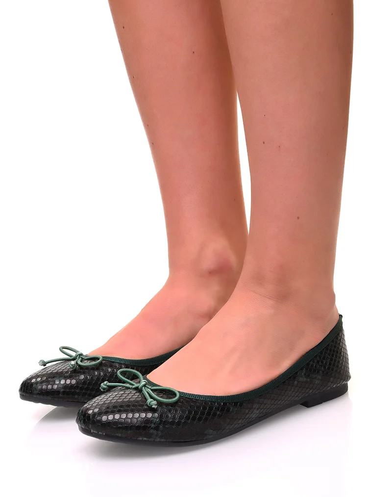 Ballerines effet python vert à petits noeuds