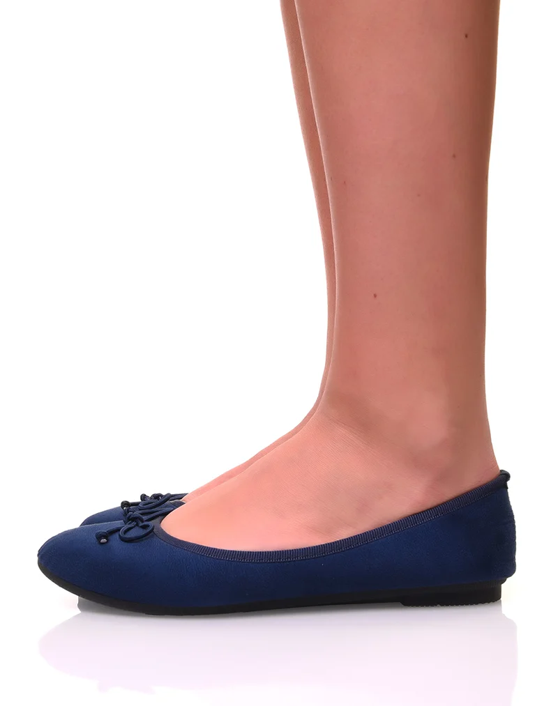 Ballerines bleues marines en suédine à petits noeuds