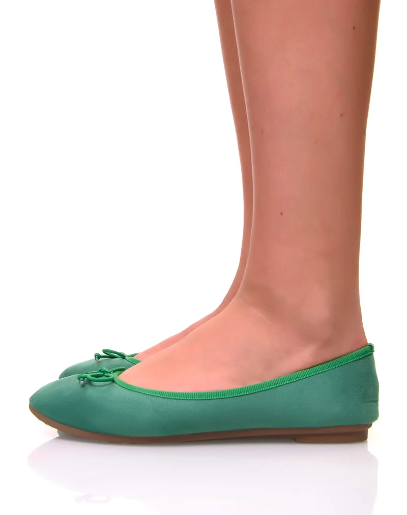 Ballerines vertes en suédine à petits noeuds