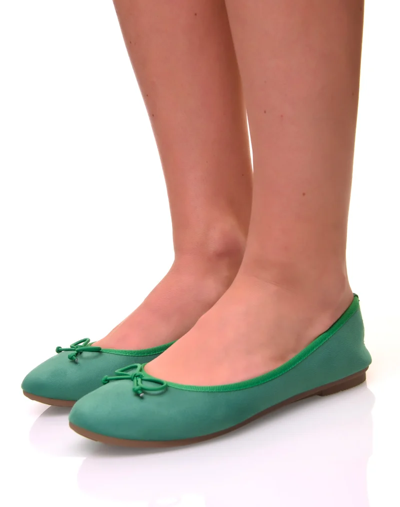 Ballerines vertes en suédine à petits noeuds