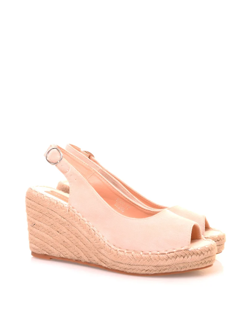 Sandales à talons compensés en suédine beige