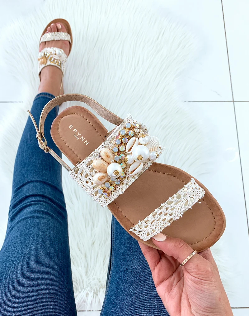 Nu-pieds beiges à doubles sangles