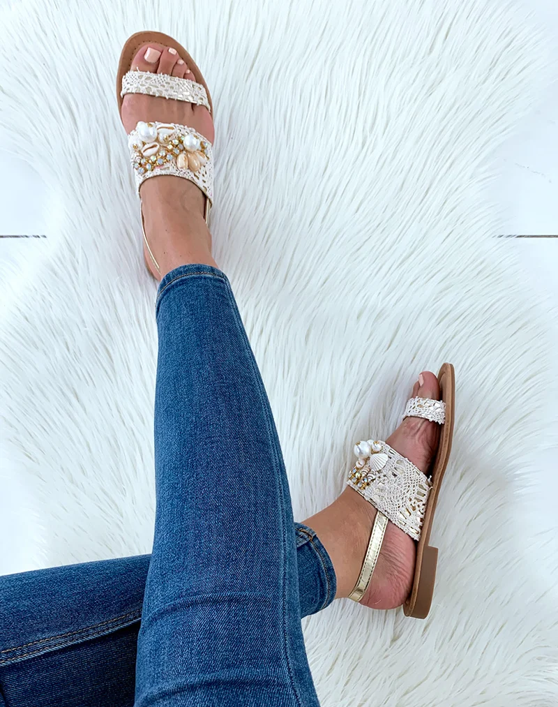 Nu-pieds beiges à doubles sangles
