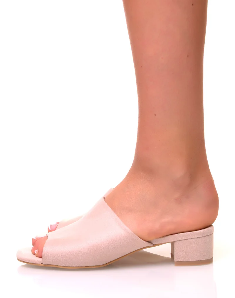 Mules ouverte en suédine rose poudrées
