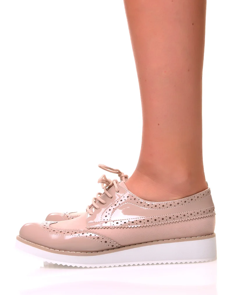 Derbies à lacets bi-matières rose poudrées