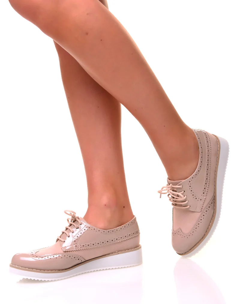 Derbies à lacets bi-matières rose poudrées