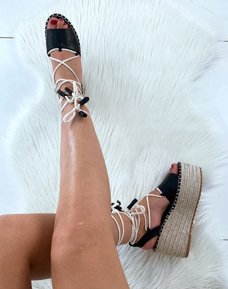 Sandales compensées noires style espadrille