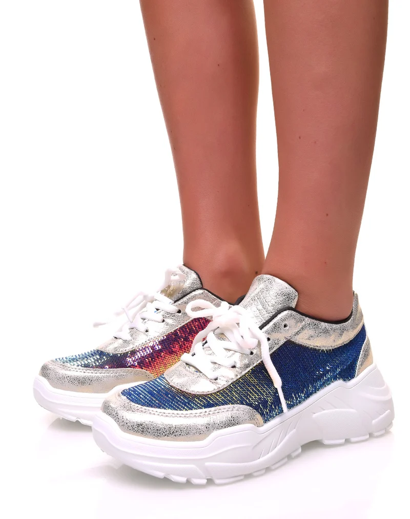 Baskets à semelles épaisses à sequins holographiques