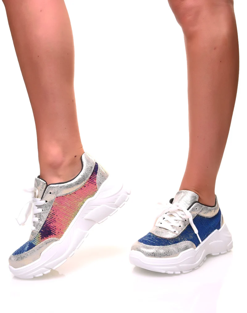 Baskets à semelles épaisses à sequins holographiques