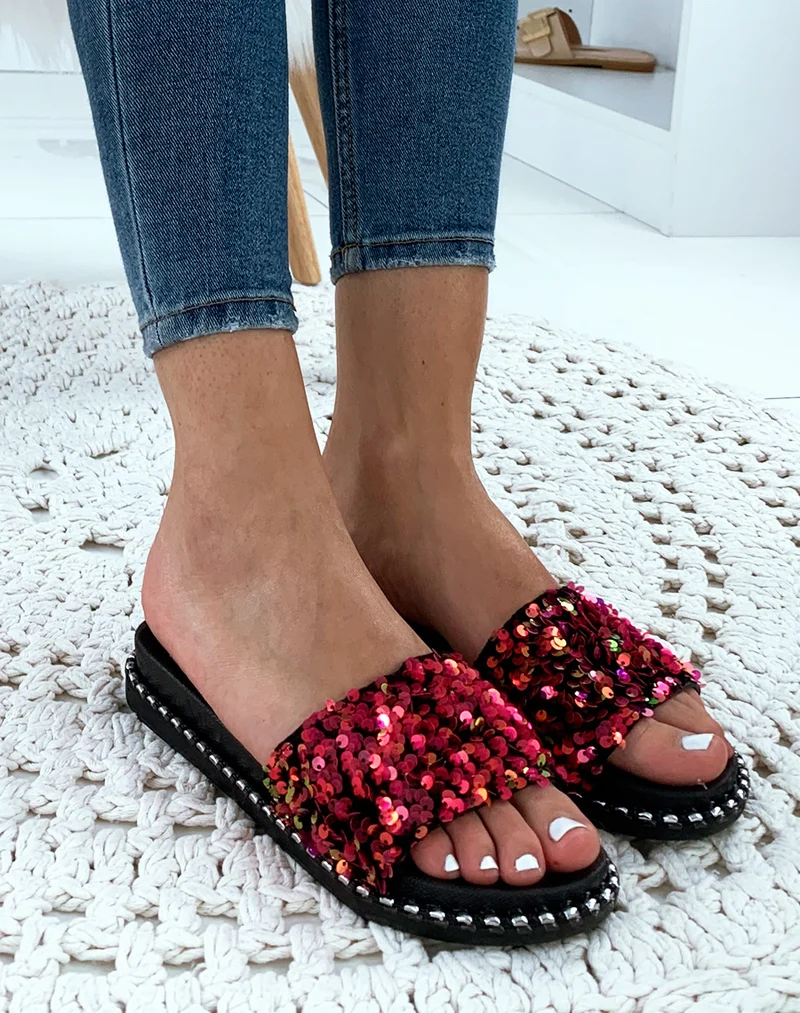 Sandales fuchsia plates à sequins