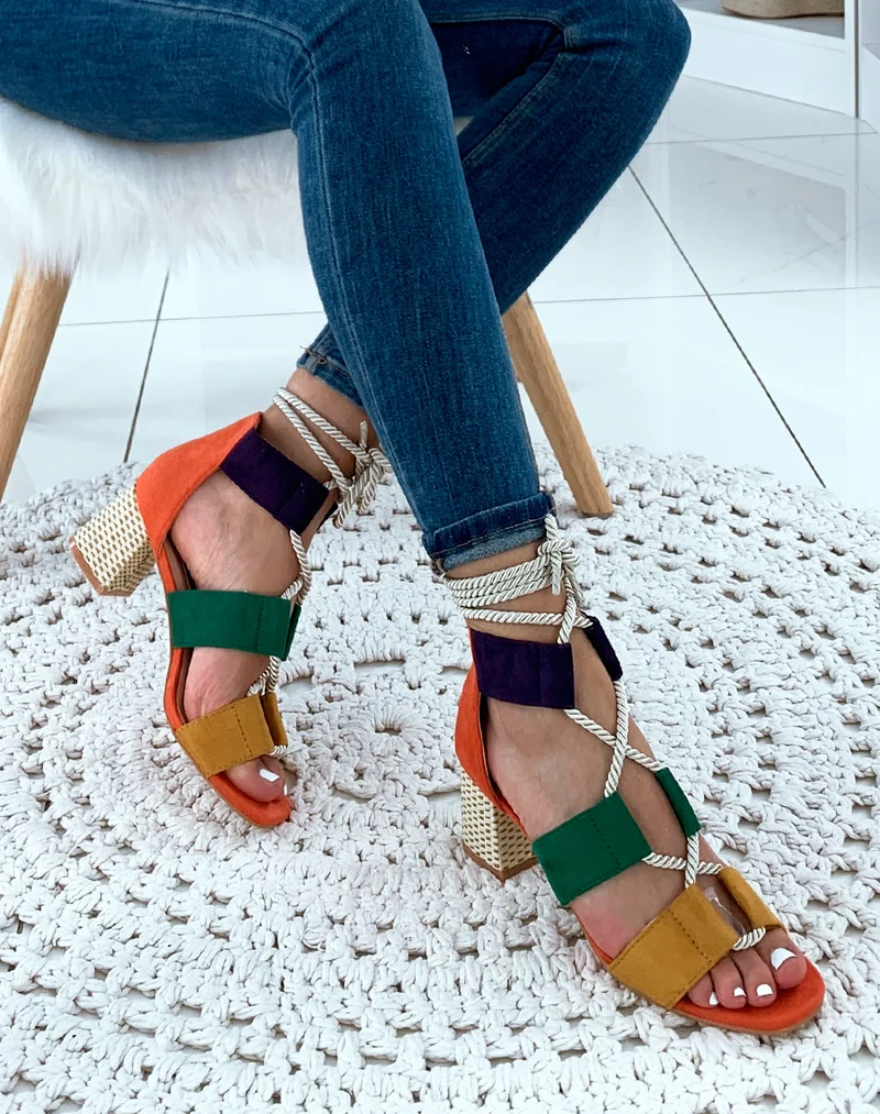 Sandales à talons multicolore
